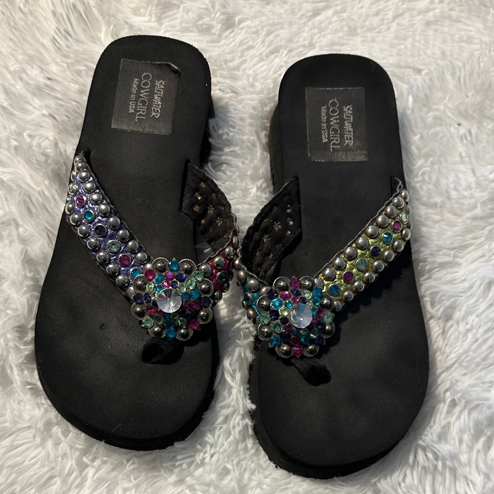 Black Sandals with Colorful Beads